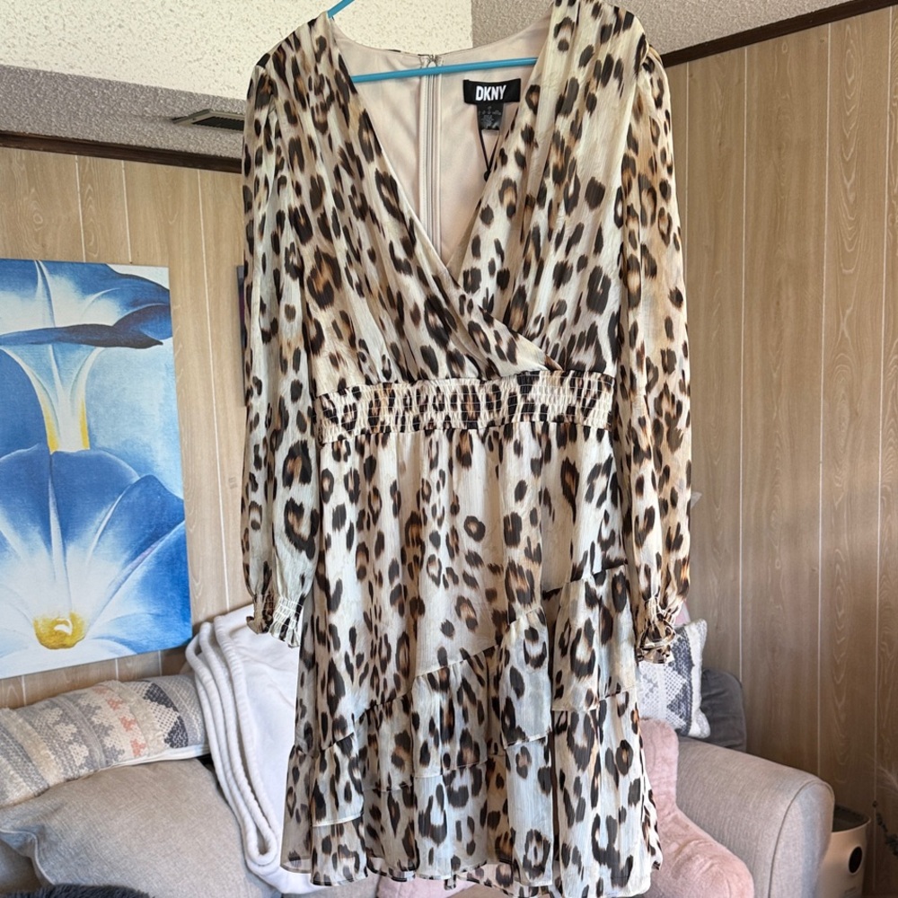 DKNY Leopard Print Long Sleeve Dress